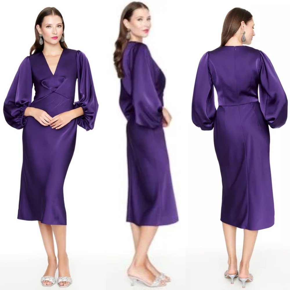 Sachin & Babi Womens Purple Below The Knee Long Sleeve Dress Cocktail Dress Sz 6 - Picture 4 of 11